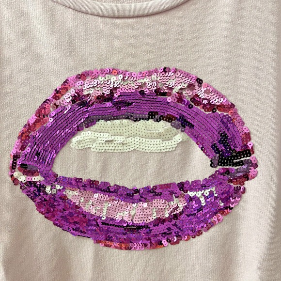 Juicy Couture Sequined Lip Sweatshirt Medium Purple Lightweight Y2K Sassy - Picture 2 of 8